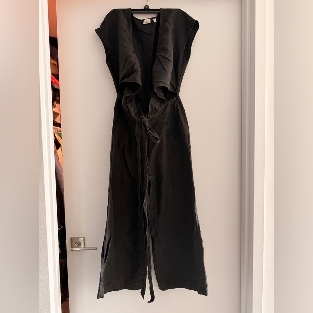 Wilfred Black Sleeveless Wide-Leg linen blend back tie Jumpsuit size 4 - Picture 2 of 4